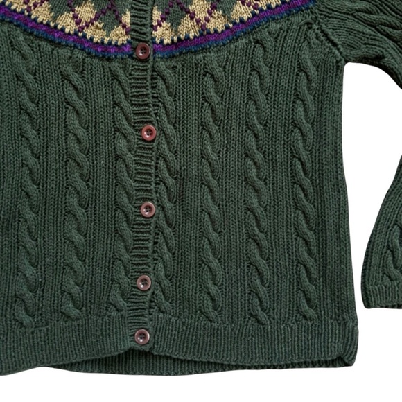 VINTAGE PENDLETON Women's Cozy Fair Isle Green Button Cardigan Sweater Sz S - Picture 2 of 6